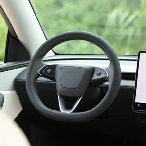 Tparts Silicone Steering Wheel Cover for Model Y Juniper/Model 3 Highland 2025-2026 (Standard/Premium/Performance), Anti-Slip Breathable Premium Interior Accessories Steering Wheel Protector (Black)