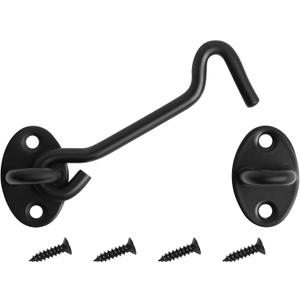 4" Stainless Steel Gate Latch Heavy Duty Hook and Eye Gate Latch Easy Lock Barn Door Lock with Mounting Screws Door Latch Door Lock Hardware for Sliding Door, Garden, Cabinet, Windows (1, Black)