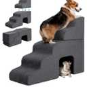Garnpet Dog Stairs for High Beds with Tunnel, 5Step Dog Steps for Small Dogs and Cats, Foldable Pet Stairs for High Bed Climbing, NonSlip Balanced Pet Step Indoor, Dark Grey