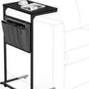 Vantic C Shaped End Table, Small Side Table for Couch and Recliner, Slide Under Sofa Tray Desk with Storage Bag for Living Room and Bedroom, Black
