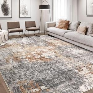 DMOYEST Area Rug Living Room Rugs - 10x14 Washable Large Soft Indoor Neutral Modern Abstract Low Pile Rug Carpet for Bedroom Dining Room Farmhouse Home Office - Grey Brown