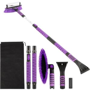 58" Extendable Snow Brush, 3-in-1 Car Snow Brush with Squeegee & Ice Scraper & Detachable Design for Windshield Snow Removal for Car Truck SUV