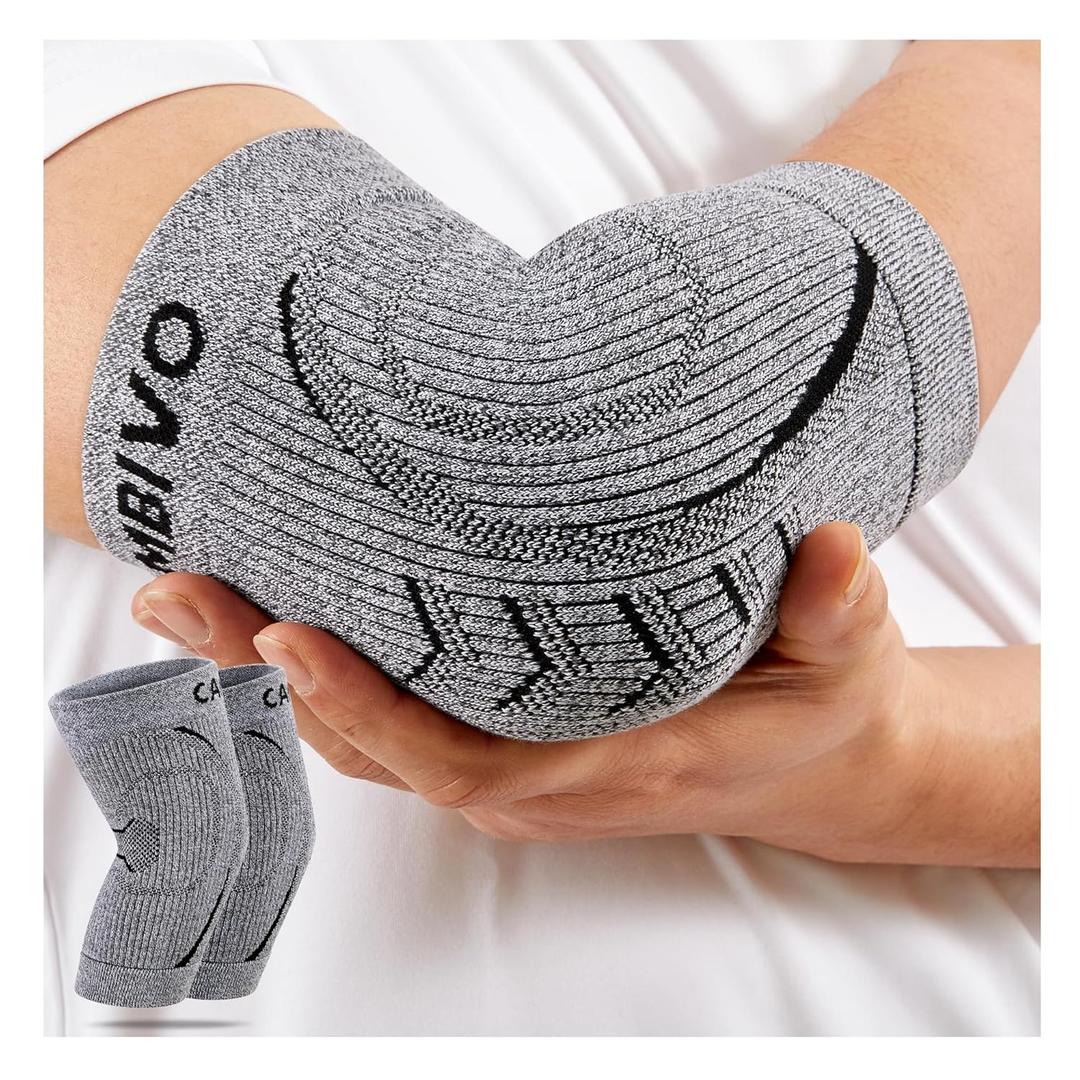 CAMBIVO 2 Pack Elbow Brace for Women and Men, Elbow Compression Sleeve for Tendonitis, Golf Elbow, Tennis Elbow, Arthritis, Bursitis, Weightlifting, and Basketball (Large, Grey)