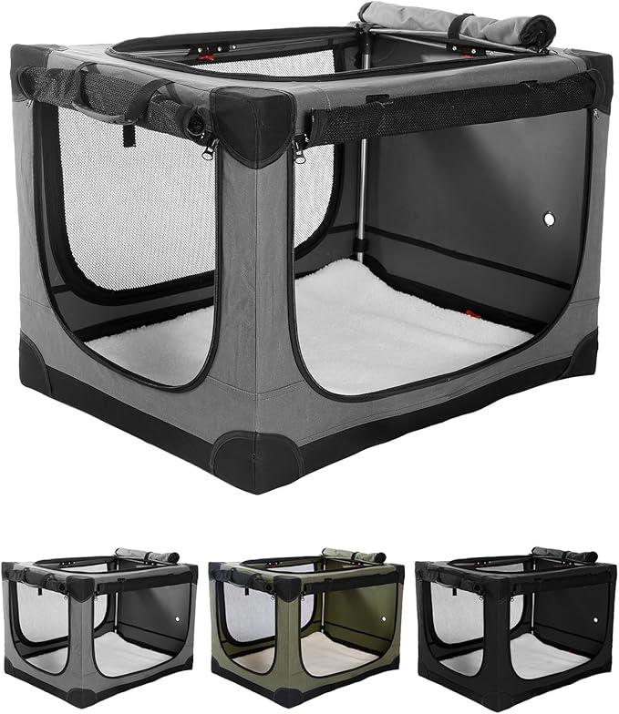Veraste 30" L x 21" W x 21" H Collapsible Travel Dog Crate, Portable Soft Dog Kennel for Medium Dogs up to 45 lbs, 4-Door Foldable Travel Crate with Durable Mesh & Storage Bag, Grey