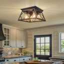 FadimiKoo Flush Mount Ceiling Light Fixtures for Kitchen Hallway, 4-Light Close to Ceiling Lighting, Industrial Farmhouse Square Cage Ceiling Lamp for Dining Room, Living Room, Bulb Not Included