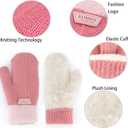 Kids-Mittens with Warm Wool-Fleece-Lined - Cold Weather Boys-Girls Knitted-Gloves for Skiing Snowboarding