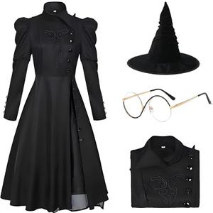 Eelphabbaa Costume, Wicked Costume Women Set with Hat & Glasses, Black Dress for Halloween Cosplay Themed Party