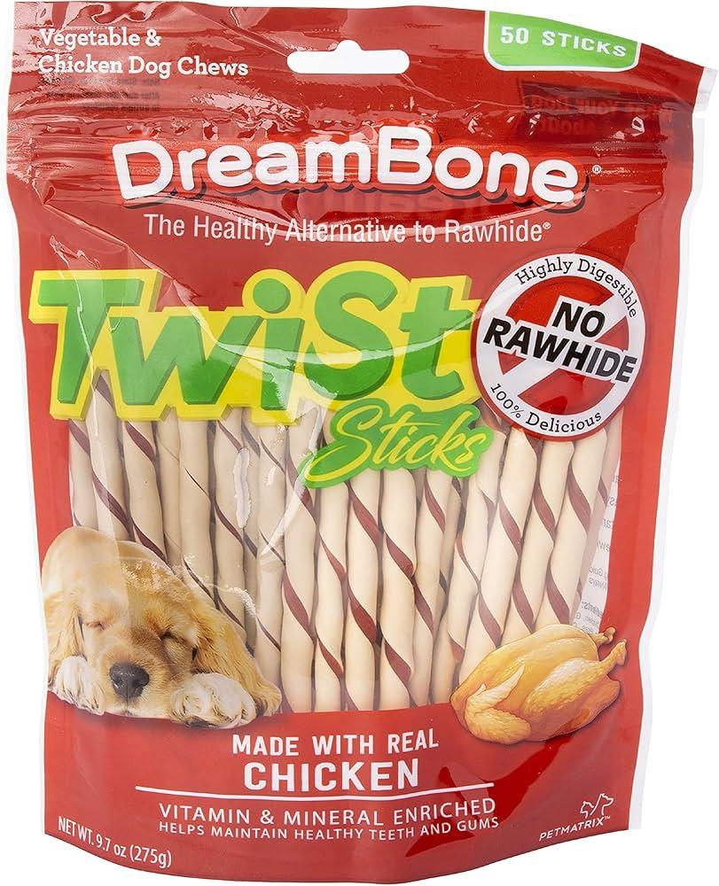 Healthy Twist Sticks for Dogs - Rawhide-Free with Vitamins, 50 Chews Included (Best By: 11/21/2027)