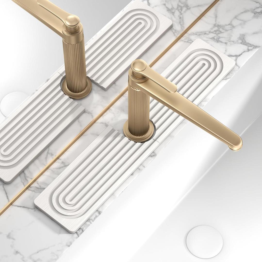 Faucet Mat for Kitchen Sink, Diatomite Stone Drying Sink Protectors, Bathroom Faucet Splash Guard, Quick Dry Water Absorbing, Non-Slip Stone Tray for Kitchen Counter, White, 20" x 3.9"