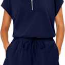 KISSMODA Two Piece Sets for Women Sweatsuit Casual Tracksuits Short Sleeve Tops and Shorts 2025 Lounge Outfits (Blue, L)
