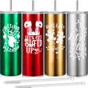 Maxdot 4 Pcs Christmas Tumbler with Lid and Straw Stainless Steel Christmas Cup Double-Insulated Water Travel Mug Vacuum Tumbler with Cleaning Brush Xmas Gift(Funny Style, Red/green/gold/silver)
