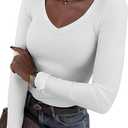 ATHMILE Womens Fall Deep V Neck Long Sleeve Shirts Modal Slim Fit Basic Tee Tops 2025, Size M