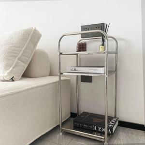 Storage Shelf Stainless Steel Heavy Duty Rack Side Shelving Table for Bathroom Bedroom Cabinets Bath Kitchen Countertop(3-Storey heightened [with Three pallets])