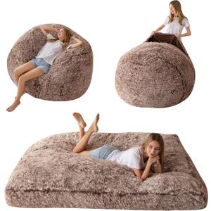 MAXYOYO Giant Bean Bag Chair Bed for Adults, Convertible Beanbag Folds from Lazy Chair to Floor Mattress Bed, Large Floor Sofa Couch, Big Sofa Bed, High-Density Foam Filling, Machine Washable, Queen