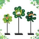 Yquqwn 3 Pcs St. Patrick's Day Decorations - Shamrock Wooden Sign Table Centerpieces, Lucky Irish Green Clover Freestanding Wood Signs for Home Kitchen Tiered Tray Decor, St. Patty's Day Party Gifts