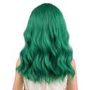 Dark Green Wig Short Green Wig with Air Bangs Wavy Curly Wigs Heat Resistant Synthetic Hair with Cap (Small Size)