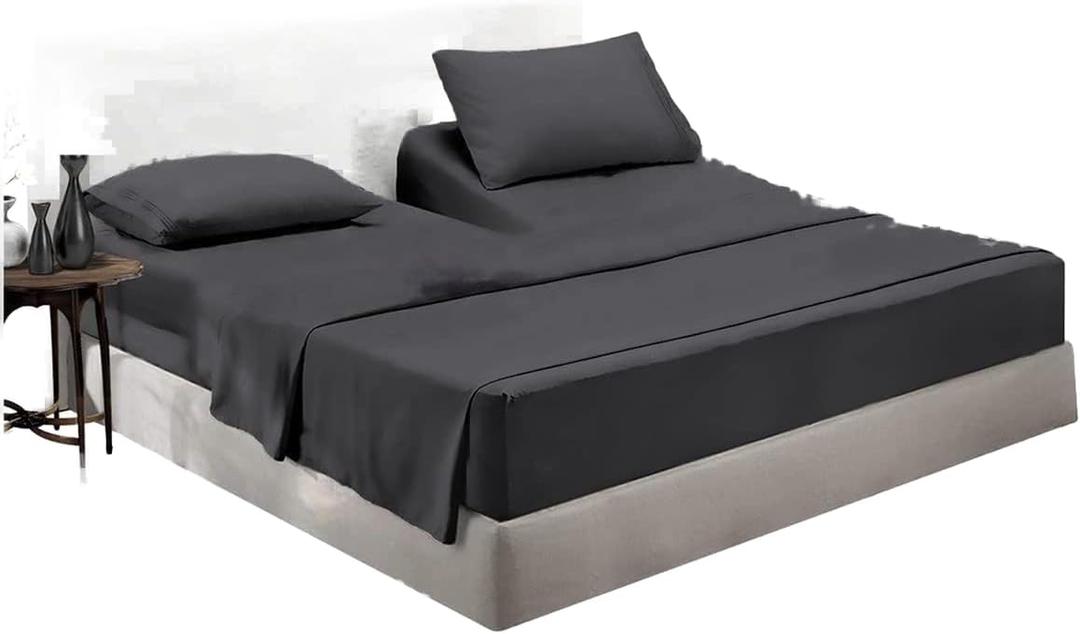 Top Split King Flex Head Sheet Set for Sleep Number Mattress Fits Deep Pocket Bed 1800 Thread Count Super Soft and Cool 4 Piece Set with Pillowcases 34-36" Split top (Gray)