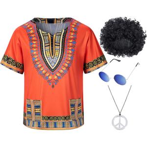 Kids Hippie Costume for Boys Girls 60s 70s 4 Pcs T-Shirt Afro Wig Set for Halloween Party Cosplay, 11-12 Years Yellow