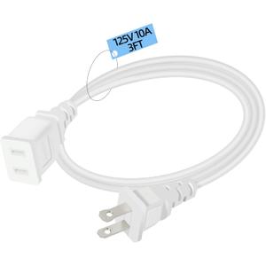 Small 3FT White Flat Extension Cord 2-Prong Polarized Light-Duty ETL Listed Power Cable,18AWG 125V 10A 1250W for Indoor Use,Slim Flexible Design for Holiday Lights, Lamps, Cameras & Small Appliances