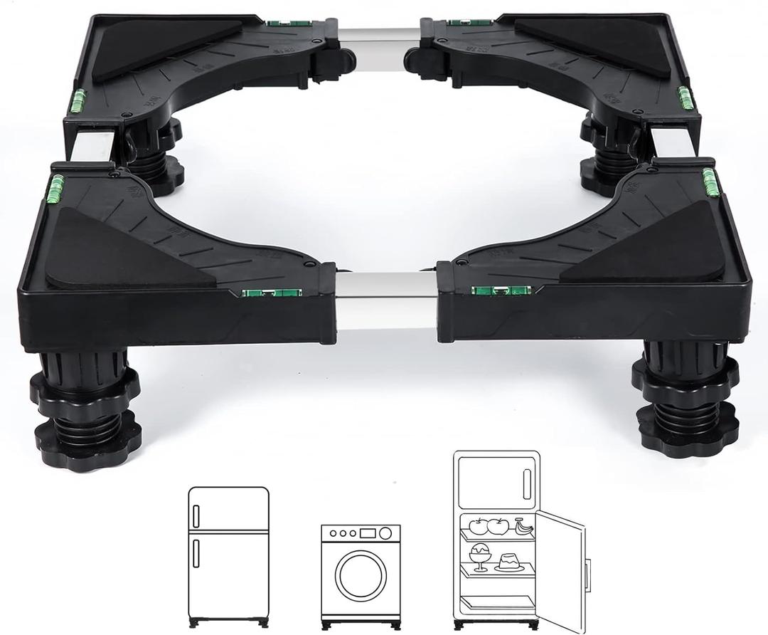 Nefish Mini Fridge Stand Universal Raised Base Adjustable Refrigerator Stands with 4 Strong Feet Washing Machine Pedestal Multi-Functional Bases for Dryer (Black)