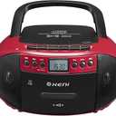 G Keni Portable CD and Cassette Player Boombox Combo, Casette Tape Recorder with Remote, AM FM Radio, USB Playback with Earphone Jack, 5.1V Bluetooth Speaker, Battery Operated/AC Powered for Home(Red)
