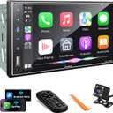 SJoyBring Upgrade Wireless Double Din Car Stereo with Apple CarPlay, Android Auto, Bluetooth, 4-Channel RCA, 2 Subwoofer Ports, 60W*4 High Power, 7" HD Touchscreen Car Radio Receiver, Backup Camera