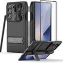 Nillkin Samsung Galaxy Z Fold 6 Case with S Pen Holder & Hinge Protection [Hidden Kickstand] [Slide Camera Cover] CamShield Pro Slim Protective Case for Galaxy Z Fold 6 5G (Black)
