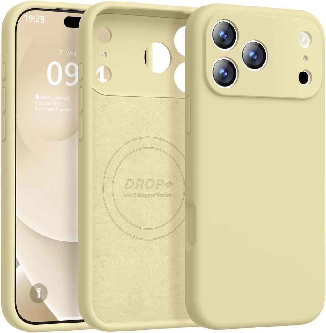 Ktele Magnetic for iPhone 17 Pro Case [Compatible with Magsafe] [Premium Silicone Satin-Smooth Touch] Slim Shockproof Anti-Scratch Microfiber Lining Case, 6.3 inch, Creamy Yellow