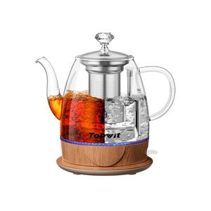 Topwit Electric Kettle Glass, For Hot Water, Tea and Coffee Dual Purpose Design, BPA-Free, 1L Pour Over Removable Stainless Steel Infuser, Auto-shut Off & Boil-dry Protect