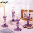 12pcs Taper Candle Holders, Candlestick Holders, Glass Candle Holder - Vintage Flower Design Candle Holders for Wedding, Birthday, Halloween & Home Decoration (Purple)