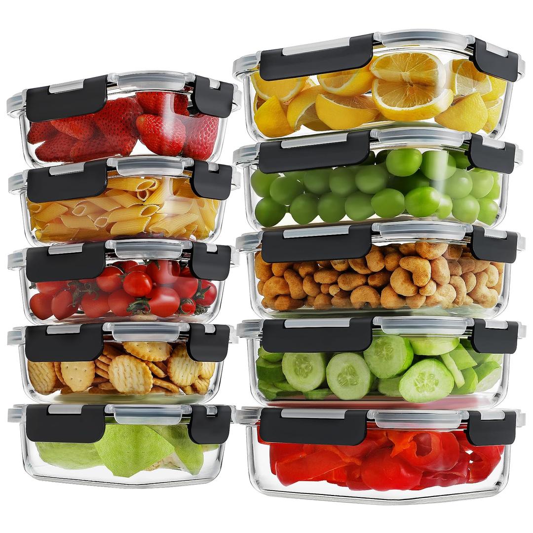 HOMBERKING 3 Pack Borosilicate Glass Meal Prep Containers with Locking Lids, Glass Food Storage Containers Set, Airtight Lunch Bento Boxes, BPA-Free & Leak Proof, 36oz & 14oz, Freezer, Oven Safe