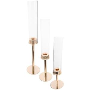 jojofuny 3pcs Gold Glass Hurricane Candle Holders for Table Centerpiece with Heat-Resistant Metal Frame and Easy to Clean Design, Elegant Candle Holders for Home Decor and Wedding Party