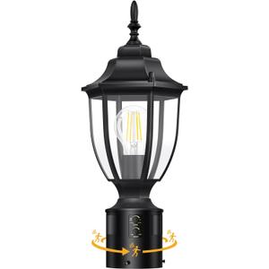 Lamomo Motion Sensor Outdoor Post Lights, Dusk to Dawn Lamp Post Light Fixture, Waterproof Aluminum Lamp Posts Outdoor Lighting Pole Lantern for Yard Patio Pathway Garden (1 Pack, Black)