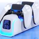 PS5 Controller Charger,PlayStation Charging Dock for PlayStation 5 Dualsense Edge with 6 LED & RGB Mode,Overcharge Protection Controller Charging Station for PlayStation 3 Games (grey)