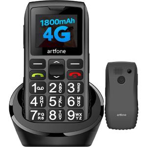artfone C1+4G Cell Phone for Seniors, Large Buttons Basic Phone, SOS Button, Charging Dock, Voice Time, Speed Dial, Hands-Free, Large Font, Loud Speaker, FM Radio, Simple Mobile Phone, 1800mAh, Black