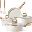 CAROTE Pots and Pans Set Nonstick, White Granite Induction Kitchen Cookware Set, 9 Pcs Non Stick Cooking Set w/Frying Pans & Saucepans