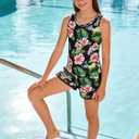 uideazone 3 Piece Bathing Suits for Girls Dry Quick Hawaiian Tropical Style Swimsuit with Shorts Flower Racerback Tankini Swimwear Sets 10t -11t