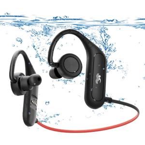IP68 Waterproof Swimming Headphones with Mic, Stereo Sweatproof in-Ear Earphones, Noise Cancelling Headsets for Gym Running Workout, 16 Hours Playtime