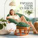 Indoor Papasan Chair Cushion with Corduroy Cover (Without Chair), Papasan Cushion with Hidden Zipper & Straps, 48 x 48 x7.8 Inch Round Overstuffed Papasan Supportive Cushion, Green