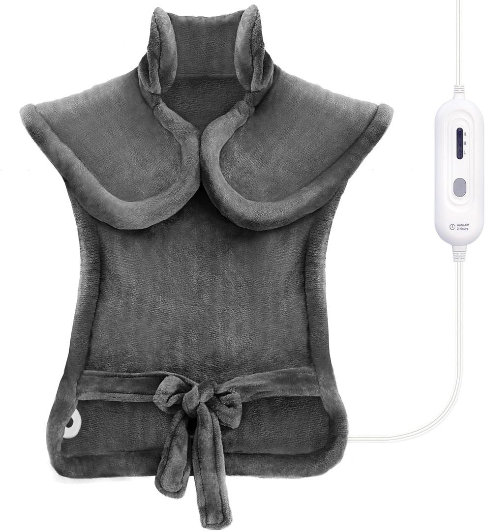 Tefici Heating Pad for Back Pain,Birthday Gifts for Mom Dad Women Men,FSA Eligible HSA Approved,24'' x33''Fast Heating,Electric Heat Pad, 2H Auto-Off,Neck and Shoulder Heat Pad,ETL Certified,Gray (Grey)