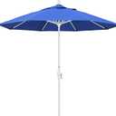 California Umbrella 9' Round Aluminum Market Umbrella, Crank Lift, Collar Tilt, White Pole, Royal Blue Olefin