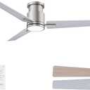 CJOY 52'' Flush Mount Ceiling Fan with Lights, Brushed Nickel Ceiling Fans with Lights and Remote, 6 Speeds Quiet Reversible DC, 3CCT Dimmable, Outdoor Ceiling Fans for Patios Bedroom
