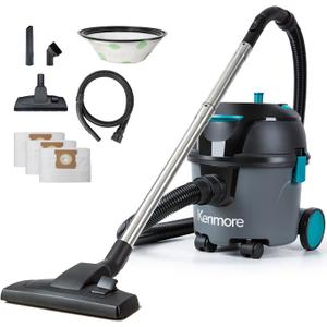 Kenmore KW3010 Bagged Canister Vacuum 3 Gallon Lightweight Cleaner High Efficient with 3 Cleaning Tools & Washable Filter for Household, Hard Floor, Carpet & Pet Hair, 3Gallons, Black+Dry