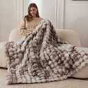 COOVA Faux Fur Throw Blanket for Couch, Cozy Soft and Fuzzy Plush Rabbit Fur Bubble Blanket for Sofa Bedroom Living Room, 50x60 Inches Tie Dye Brown