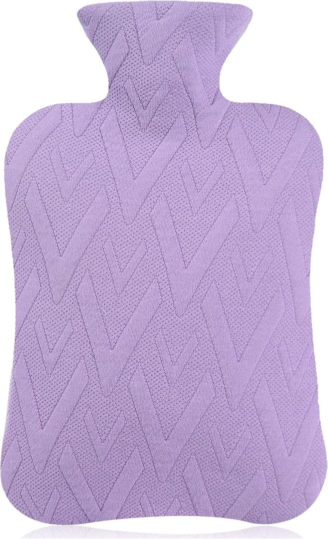 samply Hot Water Bottle with Cover, 2L Hot Water Bag for Hot and Cold Compress, Hand Feet Warmer, Neck and Shoulder Pain Relief, Light Purple
