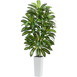 Artificial Dracaena Tree - 7FT Tall Fake Plants with White Tall Planter - Artificial Plants Indoor Floor Plant in Pot - Large Tropical Fake Yucca Potted Tree for Home Office Living Room Decor
