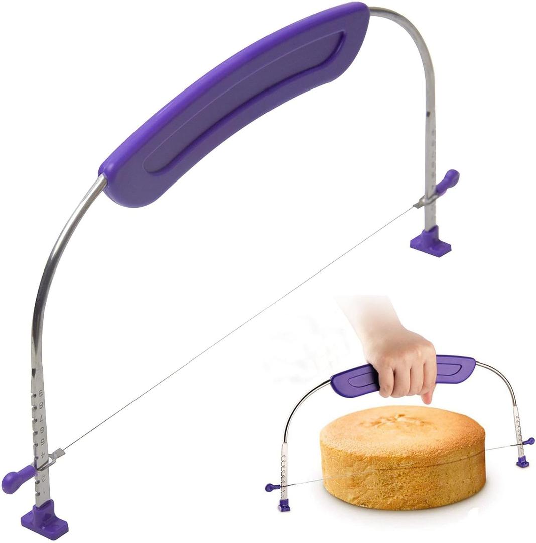 Adjustable Cake Leveler Cutter, 9 Heights Stainless Steel Wire Cake Slicer with Stabilizing Feet, for 10 Inch Layer Cakes - Baking Tool for Wedding, Birthday, Home & Bakery (Purple)