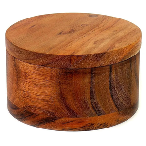 Kaizen Casa Acacia Wood Salt or Spice Box with Swivel Cover perfect for keeping table salt, gourmet salts, herbs or favorite seasonings, close at hand on your countertop.