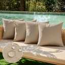 MIULEE Pack of 4 Decorative Outdoor Throw Pillow Covers Linen Waterproof Pillow Covers Farmhouse Cushion Cases for Patio Garden Tent Balcony Couch Sofa 18x18 inch Light Tan
