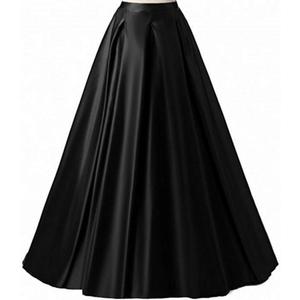 Diydress Women's Long Fashion High Waist A-Line Satin Skirts with Pockets